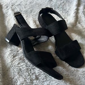 Black suede heeled sandals